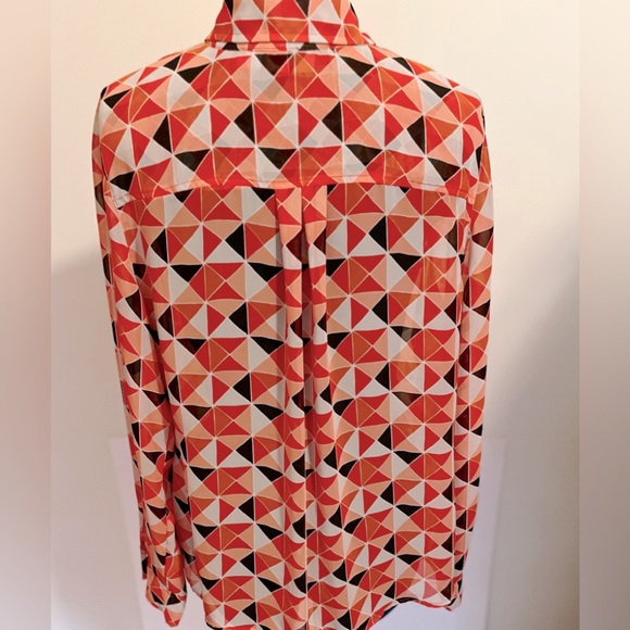 LIZ CLAIBORNE SHEER GEOMETRIC PRINT BUTTON DOWN BLOUSE WOMEN’S SZ L - Picture 2 of 7